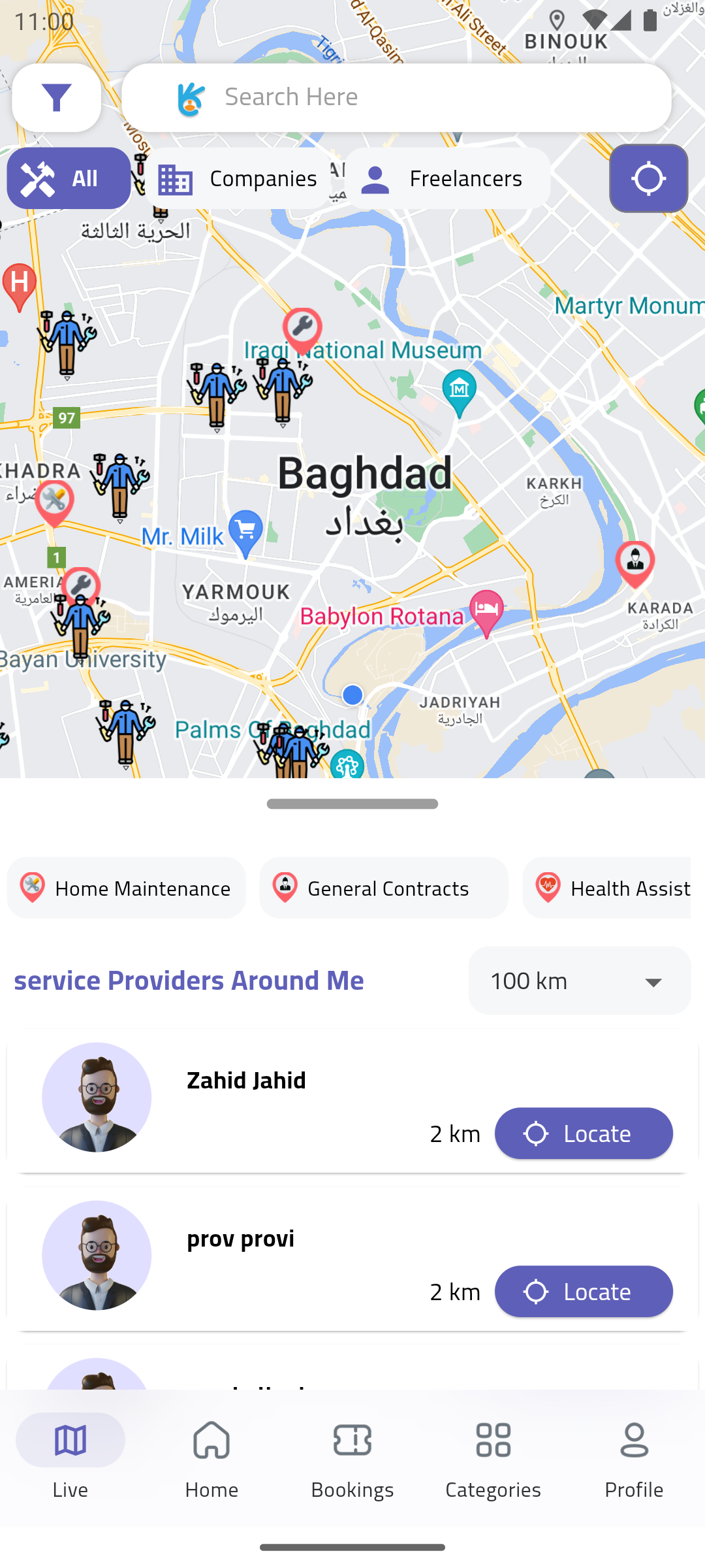 Bkhdmtak map view for locating services
