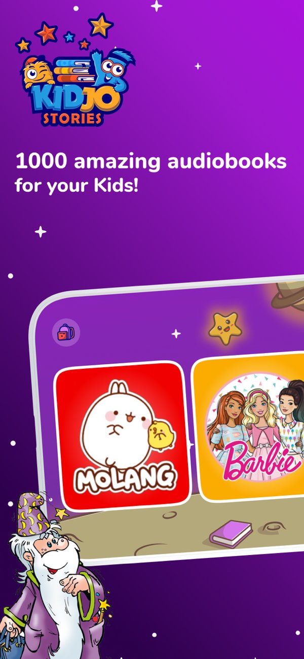 Kidjo Stories app store screenshot: audiobook library