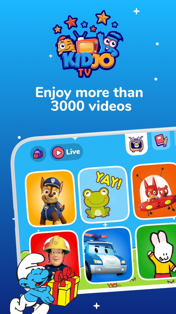Kidjo TV app store screenshot: kids video player